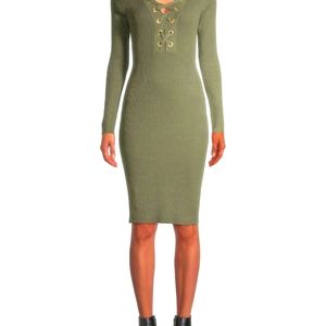 No Boundaries Juniors Long Sleeve Lace up Bodycon Midi Dress XS/ XCH Green